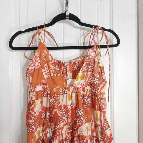 Free People Patch It Up Trapeze Slip Dress Womens S Orange Floral Sleeveless New - Picture 3 of 8